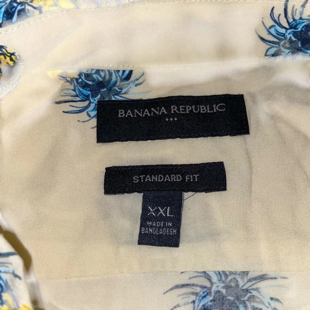 Banana Republic Mens XXL Pineapple Print Hawaiian Camp Shirt Resort Vacation